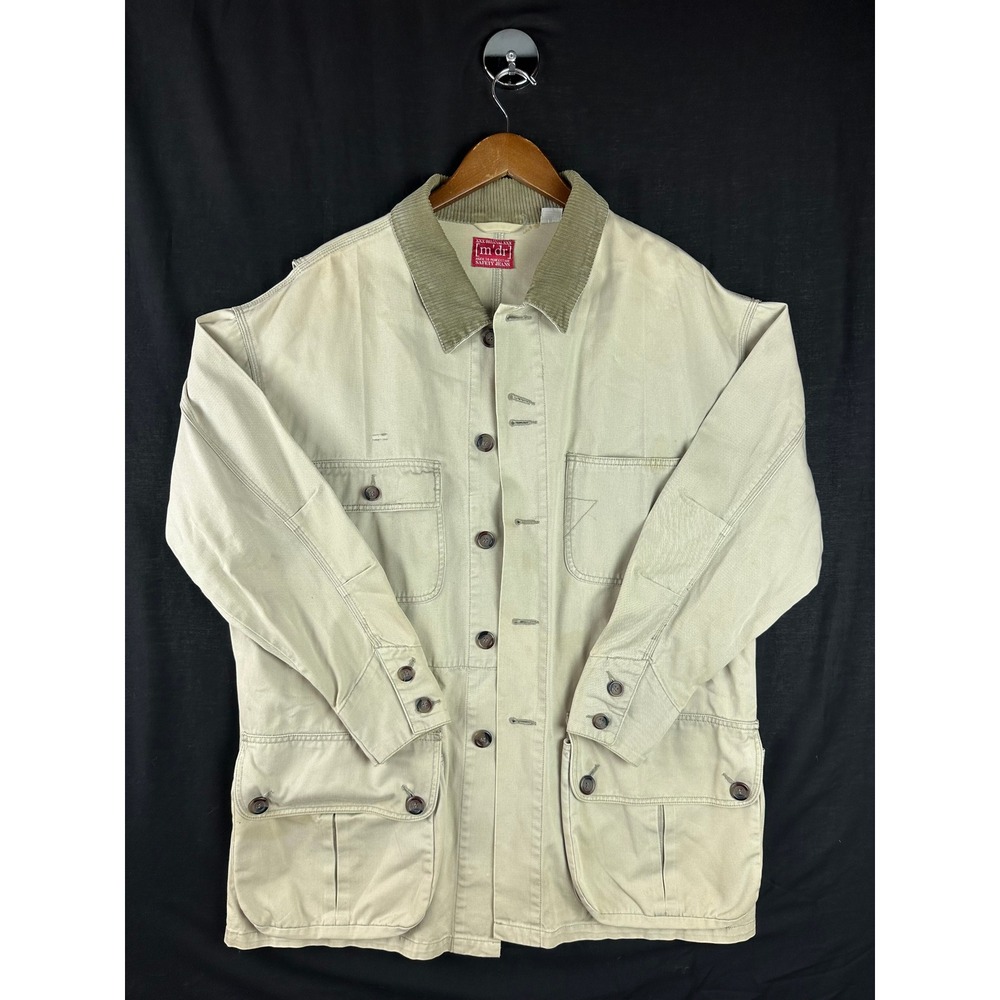 Vintage 90s Khaki Canvas Field Jacket Corduroy Collar M'DR Original Safety Jeans
